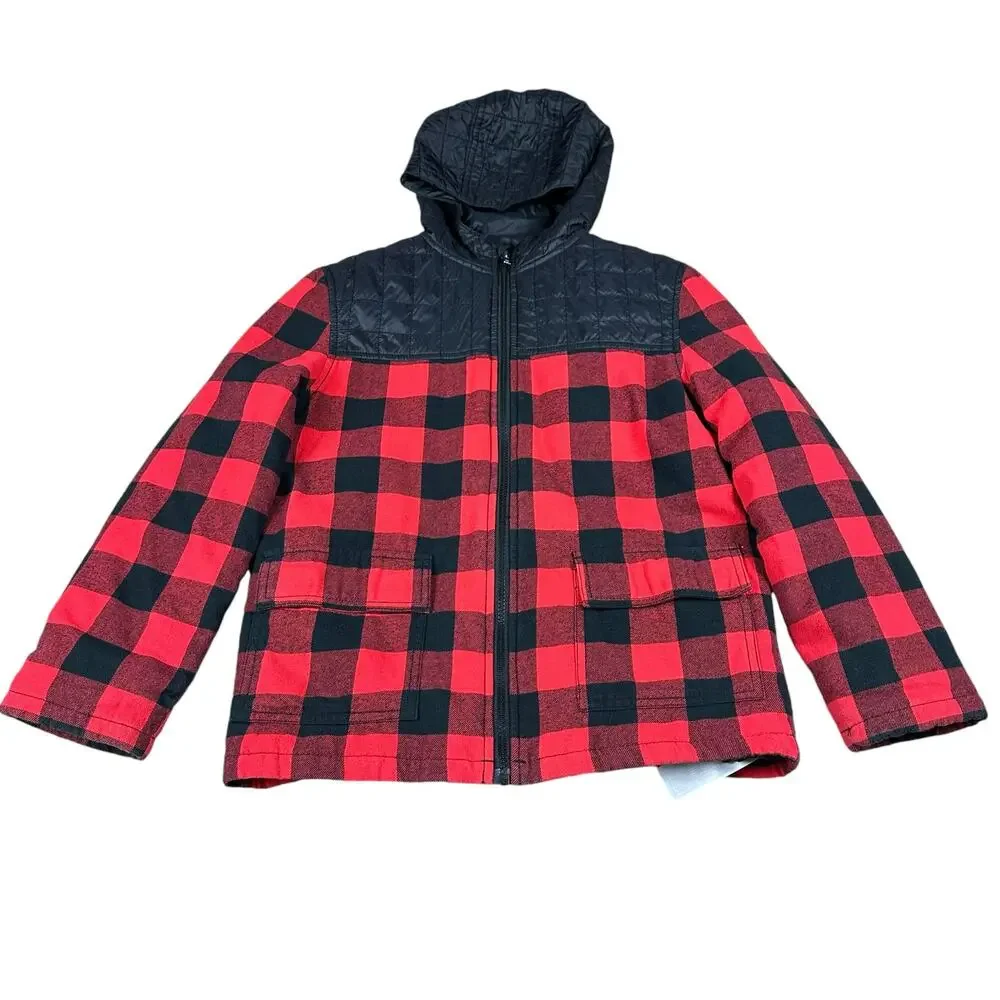 TUCKER AND TATE Red Black Plaid‎ Hooded Zip Jacket Boys Size L 10/12